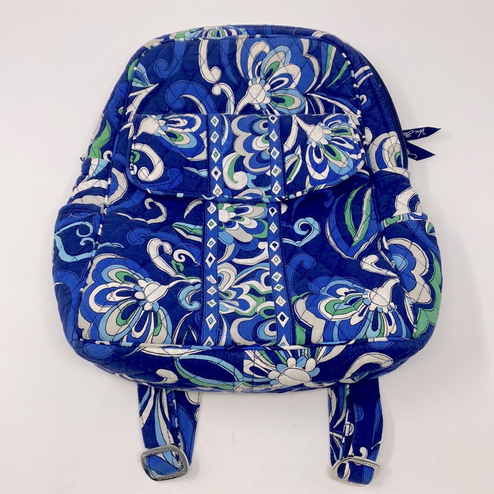 Vera Bradley Navy Blue & Green Paisley Print Back Pack Excellent Used Condition